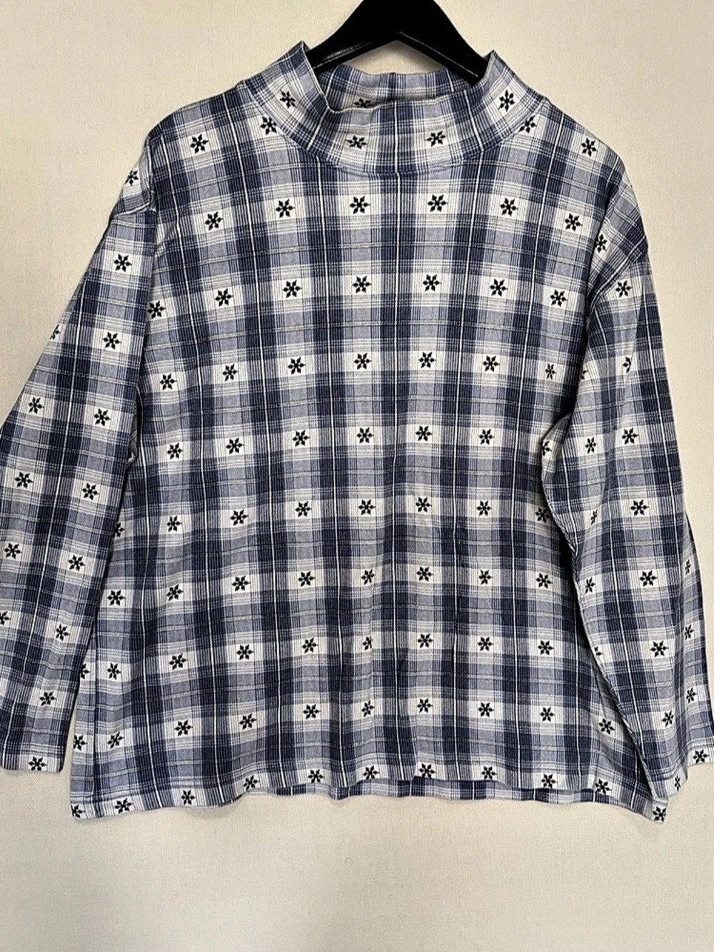 Hunt Club Mock neck Long Sleeve Shirt XL Blue Snowflake Plaid Cottage Holiday